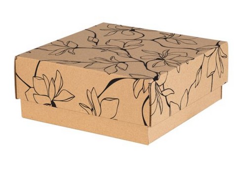 Veko a dno krabice 200x200x80mm KRAFT FLOWERS potlač