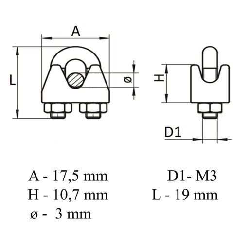 Lanová svorka v tvare U, 3 mm, INOX 316