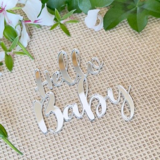Hello Baby Silver Plexi Mirror Cake Side Decor