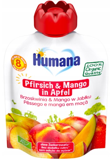 HUMANA Jablkovo-broskyňovo-mangová pena po 8 mesiacoch 90g