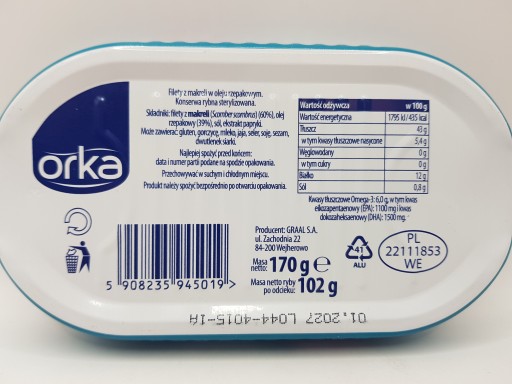 Orka Filet z makrely v oleji 170g