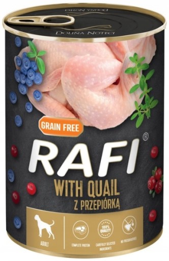 RAFI mokré krmivo pre psov s prepelicami 400g BEZ OBILOV Dolina Noteci