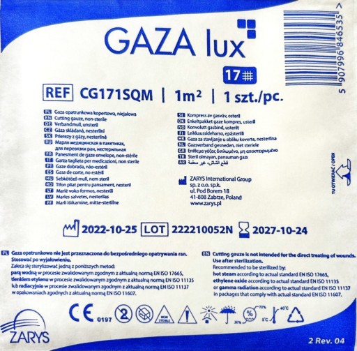 OBRYS - GAGA lux - gázový obväz. bavlnená obálka 17n, z toho 1m2. 1 kus.