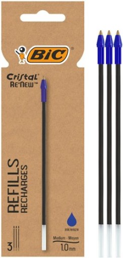 BIC CRISTAL RE'NEW BALLPOINT INK BLUE SET x3