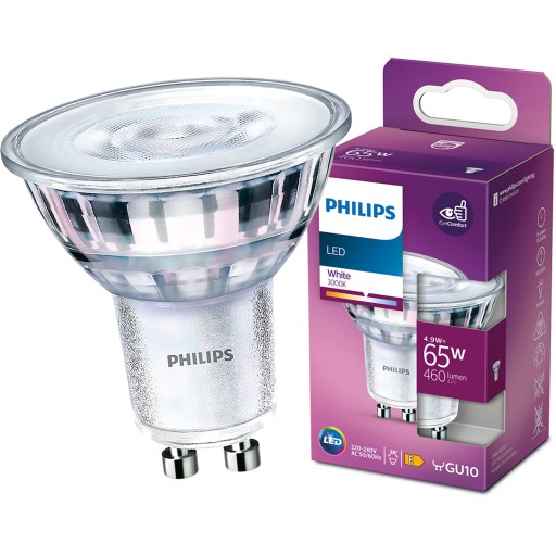 GU10 LED žiarovka 4,9W = 65W 460lm 3000K Teplá biela 36° reflektor PHILIPS