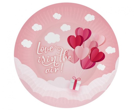 Jednorazové papierové taniere LOVE PINK, pastelovo ružové srdiečka, 6 ks