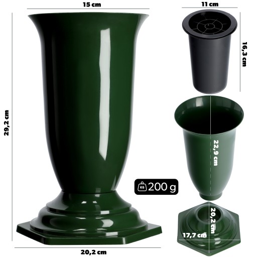 Váza, fľaša, cintorín, hrob, náhrobný kameň, zelená, 29 cm