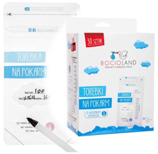 BOCIOLAND SÁČKY NA ZMRAZOVANIE, MLIEKO, 200ml, UZÁVIERKA S PÁSKOM, 30 ks.