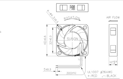Sunon HA40101V4 ventilátor 40x40x10 Tichý 15,7dBA