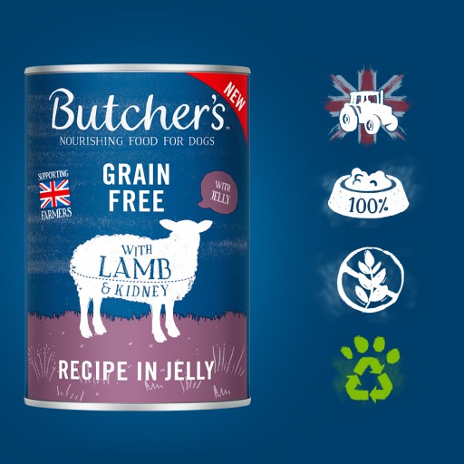 Butchers Original mokré krmivo pre psov jahňacie v želé, 400g plechovka