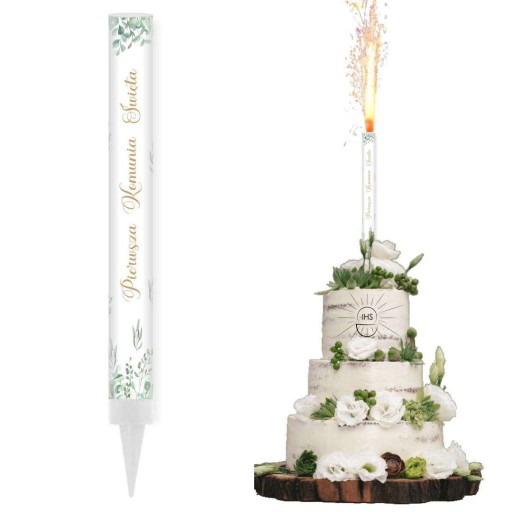 BIELA torta fontána svetlice Prvé sväté prijímanie IHS eukalyptus 18 cm