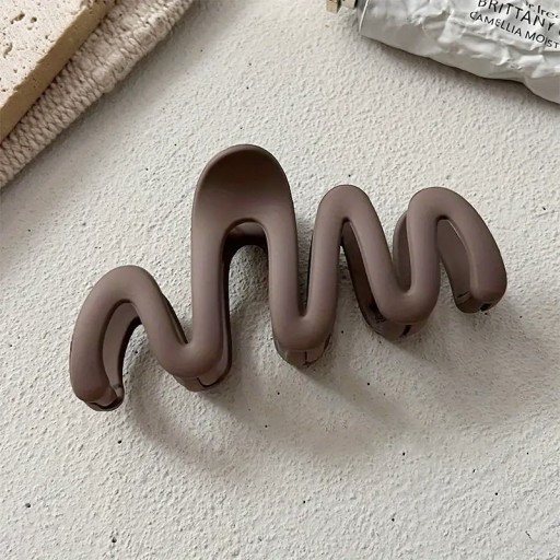 Spona do vlasov, spona, veľká, vlnitá, 10 cm, matná, tmavo béžová