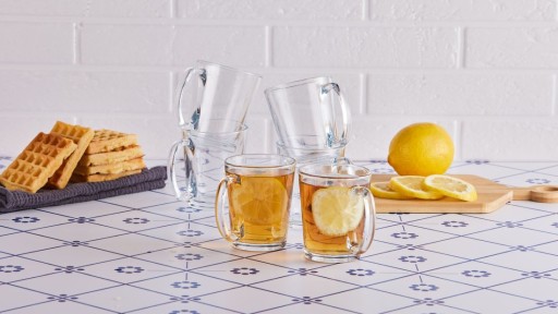 Sada 6 ks sklenených hrnčekov, poháre na kávu Altom Design Leon s uškom, 300 ml