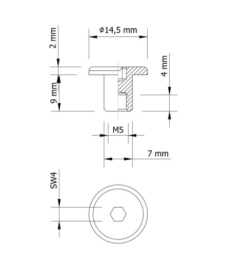 Nábytková matica Ericson pre spoje s plochou hlavou M5 x 9 mm, biela pozinkovaná