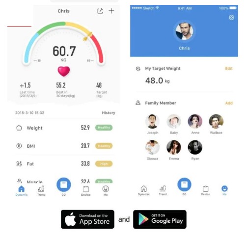 SMART SMART KÚPEĽŇOVÁ VÁHA PRE APLIKÁCIU LCD DISPLEJ BLUETOOTH