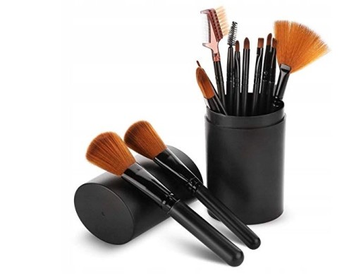 Profesionálna sada štetcov na make-up, 12 ks, čierne puzdro, PUDROVÉ ŠTETY