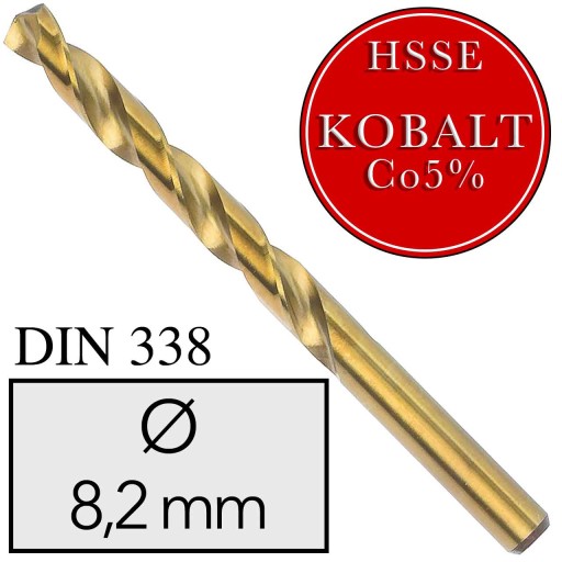 8,2 mm KOBALTOVÝ HSSE INOX VRTÁK DO KOVU DIN 338
