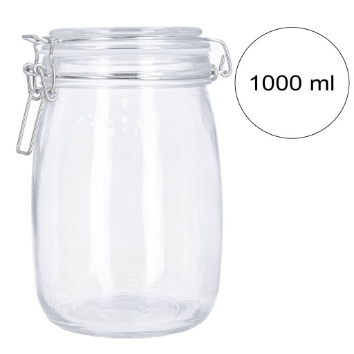 Sklenená nádoba JAR 1L s klipom, patentná priehradka na morenie konzerv