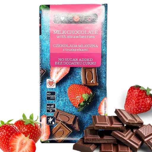 Pure&Good mliečna čokoláda s jahodami 75 g Bez pridaného cukru a lepku