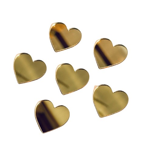 Hearts Hearts svadobné dekory 6 kusov 3cm Zlaté zrkadlo PLEXI