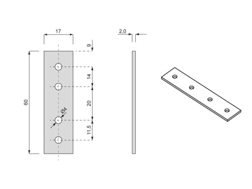 Plochá kovová konštrukčná spojka 60x17 mm 4 ks