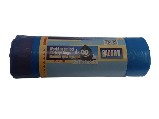 HDPE vrecká so sťahovacou páskou, 35L, modré