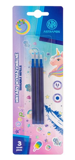 Sada modrých zmazateľných atramentov 0,6 mm ASTRAPEN Ups! JEDNOROŽEC 3 kusy