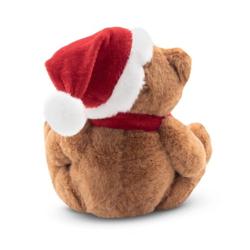 MASKOT MEDVEĎ SANTA Hnedé Vianoce v čiapke a šatke Plyšová hračka