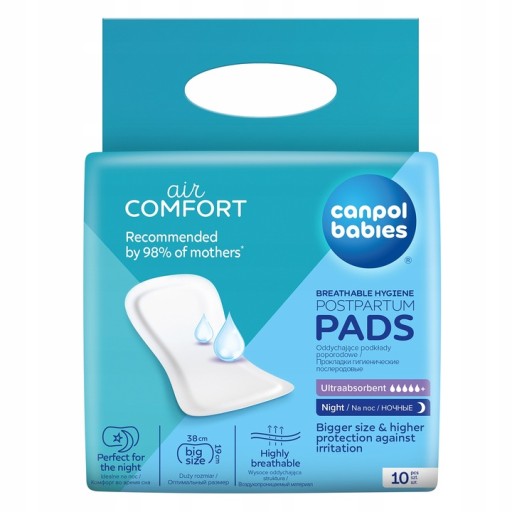 Canpol Absorbent Popôrodné nočné vložky Priedušné 10 kusov Ultra