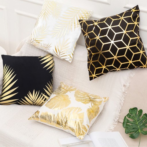 MONSTERA PLÁŠŤ NA VANKÚŠ ZLATÁ ČIERNA 45X45