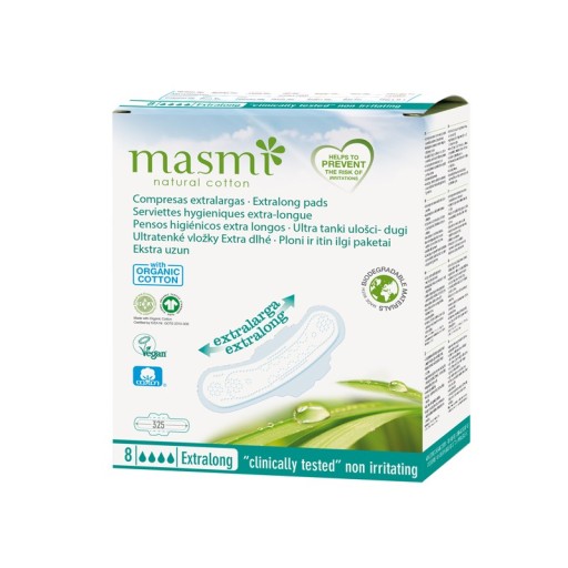 Masmi Ekologické hygienické vložky EXTRA DLHÉ savé 8s