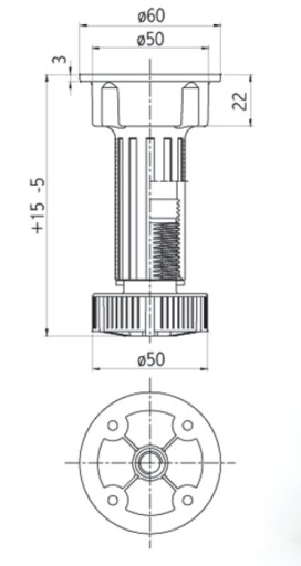 Nábytková noha H-100 Volpato, nosnosť 400kg, Sada 4 kusov
