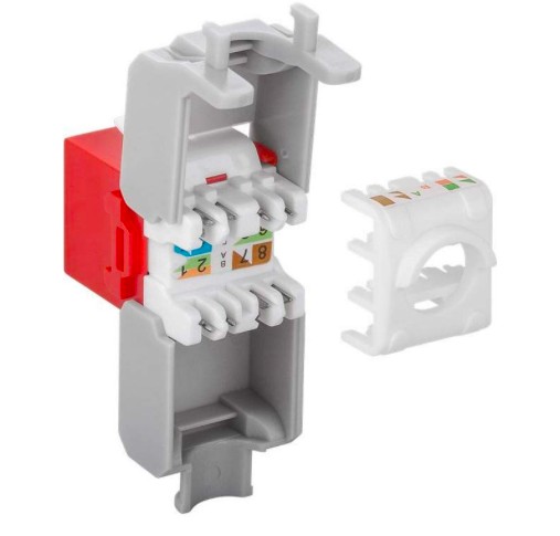 Keystone CAT6A RJ45 zásuvka, UTP, červená