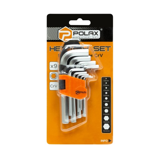 Sada 9 šesťhranných imbusových kľúčov. 1,5-10mm CrV Polax