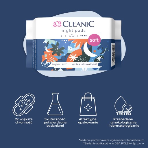 Hygienické vložky Cleanic Soft Noc, 8 ks.