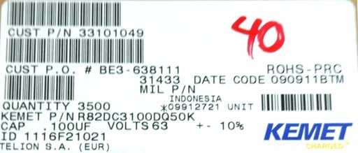 Fólia 100nF 0,1uF 10% 63V DC R82 50ks.