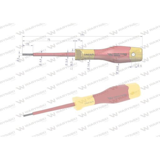 Izolovaný plochý skrutkovač 2,5 x 75 mm VDE WARYŃSKI
