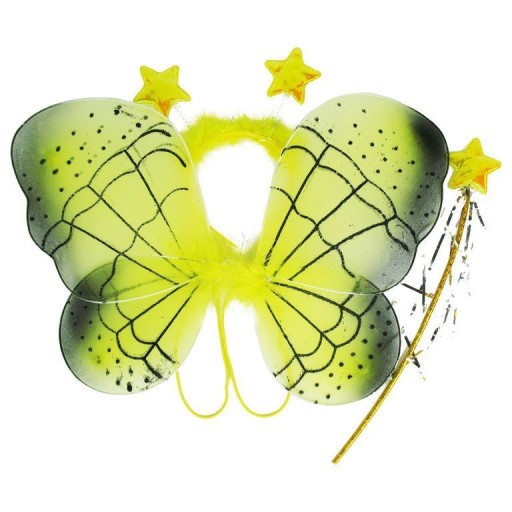 OBLEČENIE BOTTERFLY VÍLA KRÍDLA + ČELENKA + Prútik ŽLTÉ