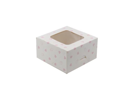 Jednoporcové balenie 13x13x7cm s potlačou srdca a okienkom