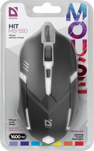 Defender HIT MB-550 drôtová myš 1600dpi 3P čierna 7 farieb