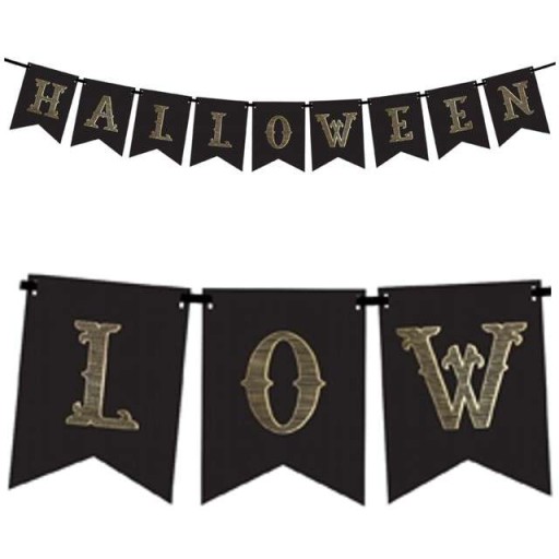 Čierny BANNER na HALLOWEEN, zlatý nápis, 175 cm