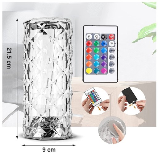 LED NOČNÁ STOJANÁ LAMPA DOTYKOVÉ MODERNÉ GLAMOUR CRYSTAL USB DIAĽKOVÉ OVLÁDANIE