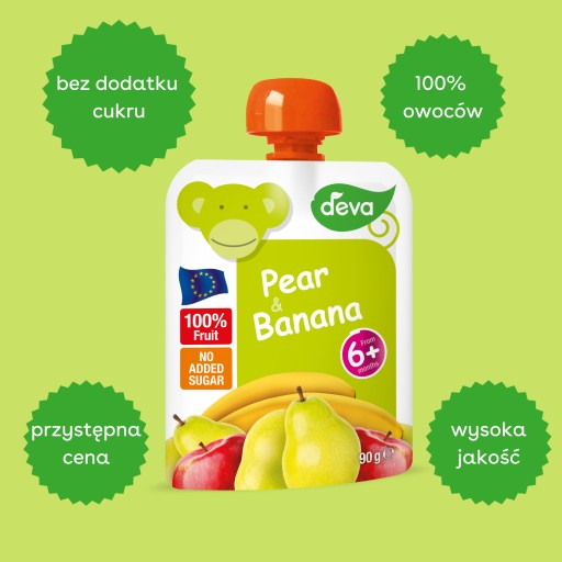 DEVA Ovocná pena z hrušiek a banánov, 90G