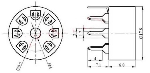 ZÁSUVKA KERAMICKÁ 7PINOVÁ PCB10 HEPTAL 6Z4 EC92