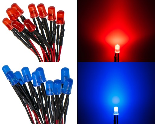 x10 LED 12V 3mm 7 FAREB, kábel 20cm
