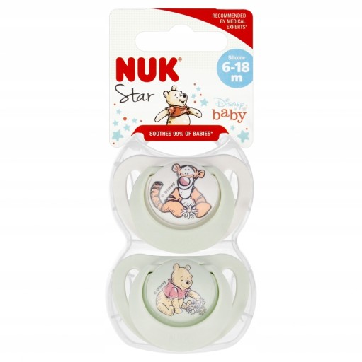 NUK SILIKÓNOVÉ SOATKY ANATOMICKÝ MACKO 6-18M 2KS + Púzdro