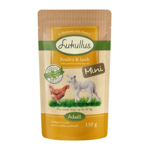 Lukullus mini mokré krmivo pre psov hydina s jahňacinou 150g