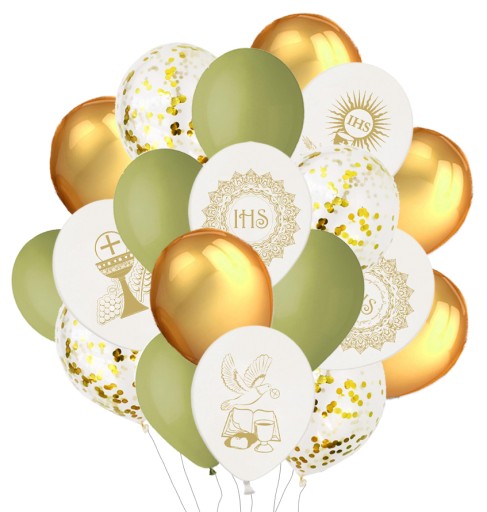 COMMUNION Balóny Communion Gold Green Boho 20 ks.
