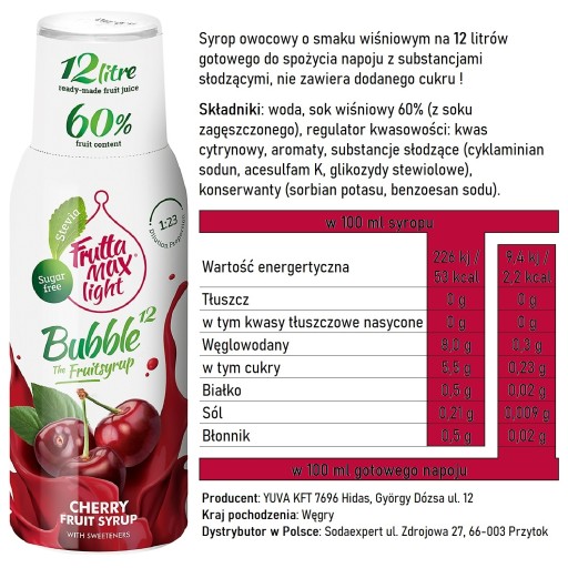 Soda Stream CHERRY LIGHT sirup 500 ml na 12 l