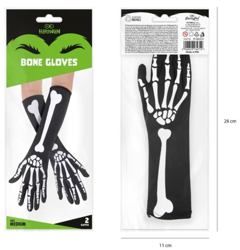 Dlhé rukavice BONES čierny maškarný kostým HALLOWEEN